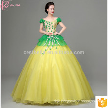 Latest Design Bride Gorgeous Yellow Lace Appliqued Strapless Floor Length Tulle Puffy Ball Gown Yellow Wedding Dress